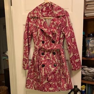 Merona Pink and White Paisley Trench Coat